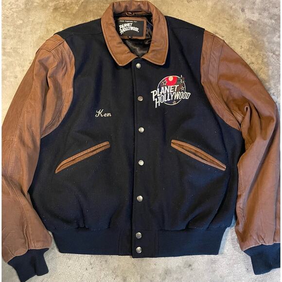 Vintage Planet Hollywood Orlando Wool Leather Large Men's Jacket - Picture 1 of 4